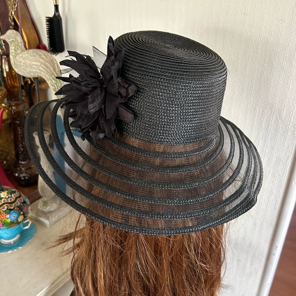 Vintage Black Wide Brim Derby Hat - Picture 9 of 10